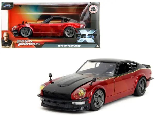 1972 Datsun 240Z Black and Red Metallic with Graphics "Fast X" (2023) Movie "Fast & Furious" Series 1/24 Diecast Model Car by Jada #1