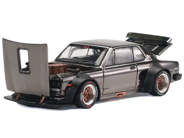 Skyline GT-R V8 Drift "Hakosuka" RHD (Right Hand Drive) Dark Chrome 1/64 Diecast Model Car by Pop Race #2