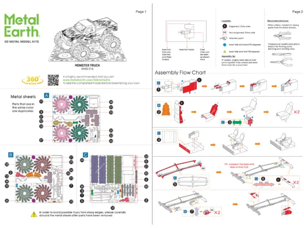Model Kit Monster Truck with Flame Graphics (Moderate Difficulty) Steel Model by Metal Earth #5
