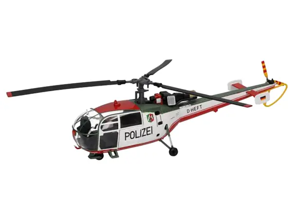 Aerospatiale Alouette III Helicopter "Polizeifliegerstaffel Nordrhein-Westfalen (Police Aviation Squadron North Rhine-Westphalia)" (D-HEFT) White with Red and Green Stripes 1/72 Diecast Model by Herpa #2