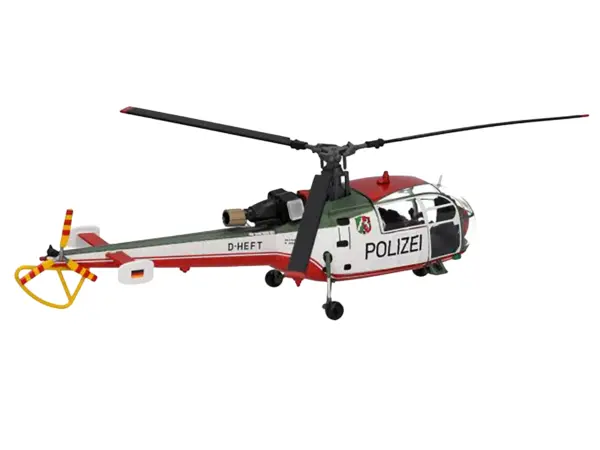 Aerospatiale Alouette III Helicopter "Polizeifliegerstaffel Nordrhein-Westfalen (Police Aviation Squadron North Rhine-Westphalia)" (D-HEFT) White with Red and Green Stripes 1/72 Diecast Model by Herpa #3