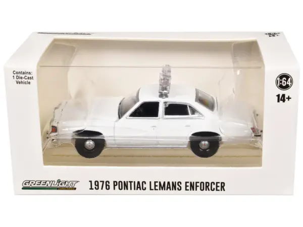 1976-77 Pontiac LeMans Enforcer White with Light Bar "Hot Pursuit - Hobby Exclusive" Series 1/64 Diecast Model Car by Greenlight #1