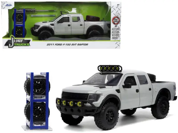 2011 Ford F-150 SVT Raptor Pickup Truck Light Gray with Extra Wheels "Just Trucks" Series 1/24 Diecast Model Car by Jada #1