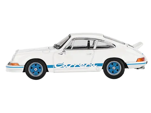 Porsche 911 Carrera RS 2.7 Grand Prix White with Blue Stripes and Wheels Limited Edition to 4800 pieces Worldwide 1/64 Diecast Model Car by Mini GT #2