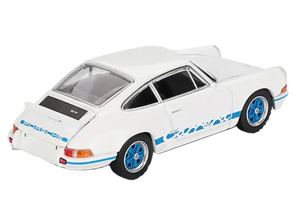 Porsche 911 Carrera RS 2.7 Grand Prix White with Blue Stripes and Wheels Limited Edition to 4800 pieces Worldwide 1/64 Diecast Model Car by Mini GT #3
