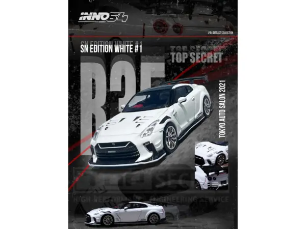 Nissan GT-R (R35) "Top Secret" RHD (Right Hand Drive) White with Black Top "Tokyo Auto Salon 2021" 1/64 Diecast Model Car by Inno Models #3