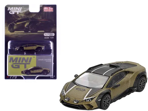 Lamborghini Huracan Sterrato Verde Gea Matt Green Metallic with Black Tio and White Stripes Limited Edition to 7200 pieces Worldwide 1/64 Diecast Model Car by Mini GT #1