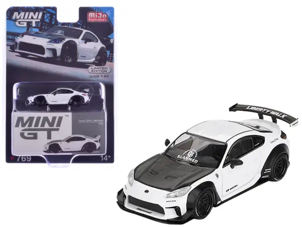 Toyota GR86 "LB-Nation - Liberty Walk" White with Carbon Hood Limited Edition 1/64 Diecast Model Car by Mini GT #1