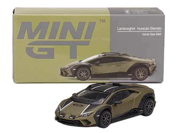 Lamborghini Huracan Sterrato Verde Gea Matt Green Metallic with Black Tio and White Stripes Limited Edition to 7200 pieces Worldwide 1/64 Diecast Model Car by Mini GT #4