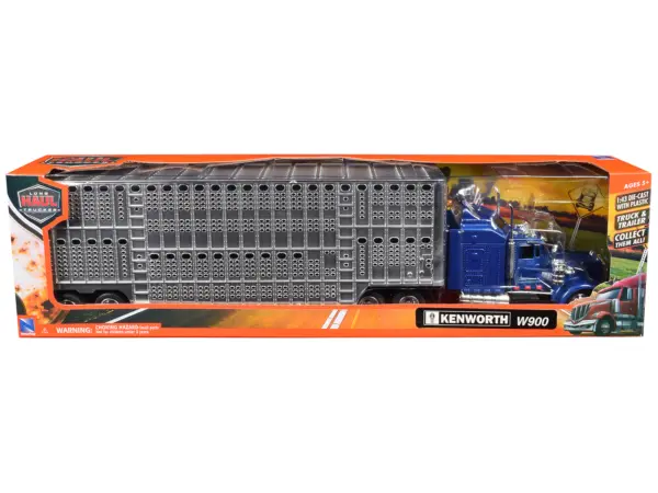 Kenworth W900 Truck Blue with Potbelly Livestock Trailer Chrome "Long Haul Truckers" Series 1/43 Diecast Model by New Ray #3