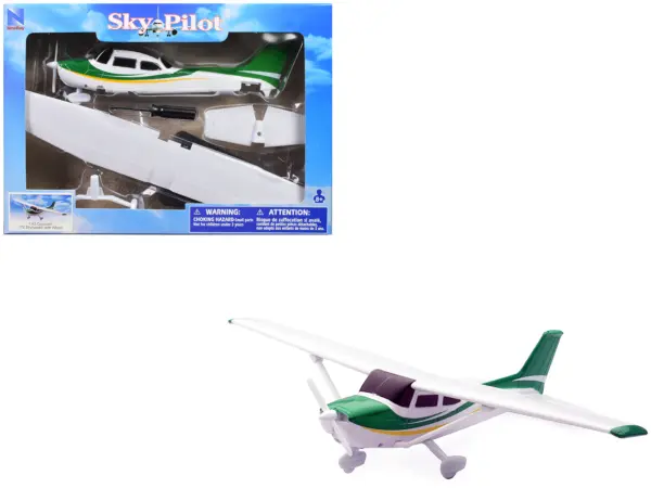 Model Kit Cessna 172 Skyhawk Aircraft White with Green and Yellow Stripes "Sky Pilot" Series 1/42 Plastic Model Kit by New Ray #1