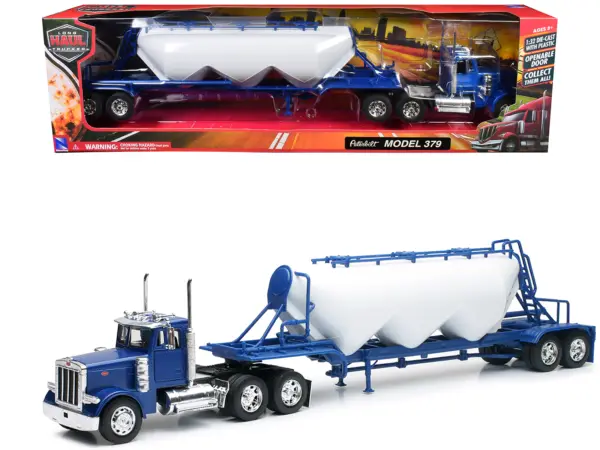 Peterbilt 379 Truck Blue with Pneumatic Tanker Trailer White "Long Haul Truckers" Series 1/32 Diecast Model by New Ray #1