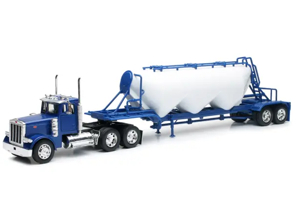Peterbilt 379 Truck Blue with Pneumatic Tanker Trailer White "Long Haul Truckers" Series 1/32 Diecast Model by New Ray #2