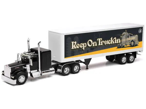 Kenworth W900 Truck Black with Dry Van Trailer "Tribute To Truckers Keep on Truckin'" "Long Haul Truckers" Series 1/32 Diecast Model by New Ray #2