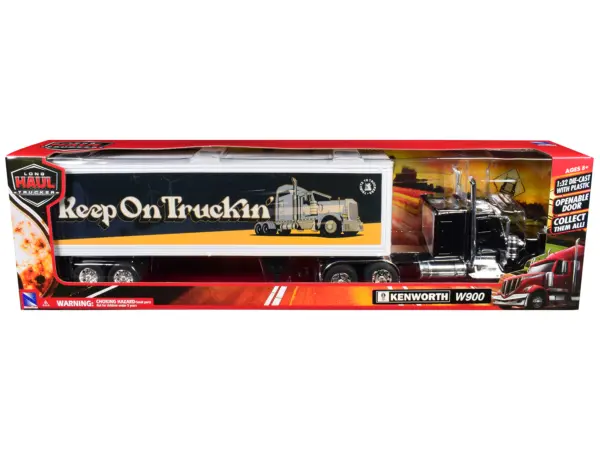 Kenworth W900 Truck Black with Dry Van Trailer "Tribute To Truckers Keep on Truckin'" "Long Haul Truckers" Series 1/32 Diecast Model by New Ray #3