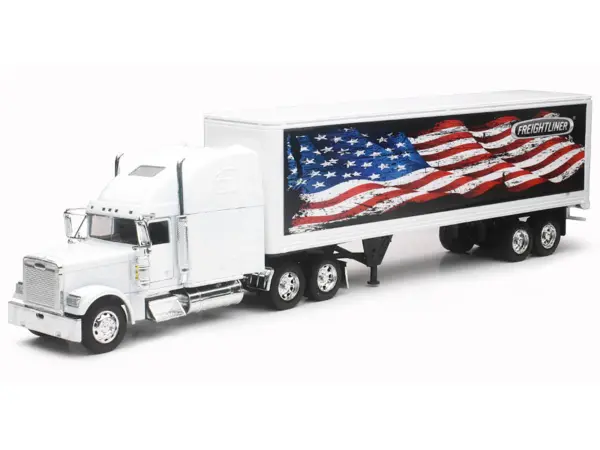 Freightliner Classic XL Truck White with Dry Van Trailer White with Patriotic Graphic "Long Haul Truckers" Series 1/32 Diecast Model by New Ray #2