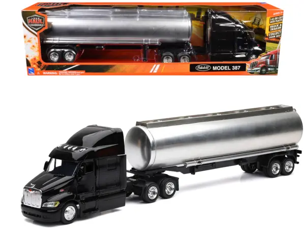 Peterbilt 387 Truck Black with Tanker Trailer Silver "Long Haul Truckers" Series 1/43 Diecast Model by New Ray #1