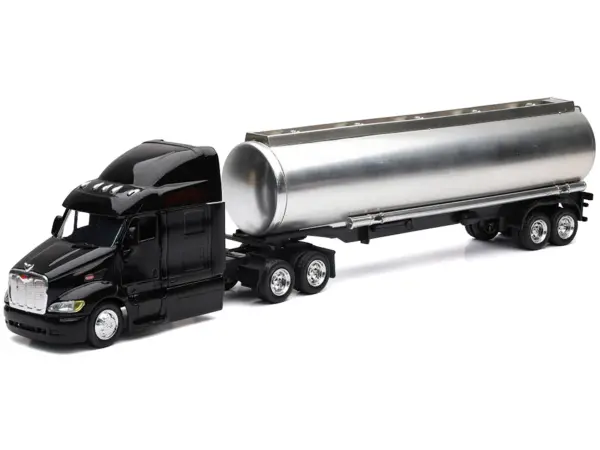 Peterbilt 387 Truck Black with Tanker Trailer Silver "Long Haul Truckers" Series 1/43 Diecast Model by New Ray #2