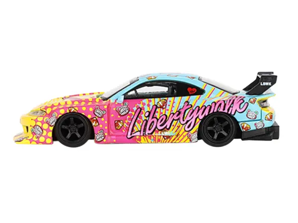 Nissan "LB-Super Silhouette" S15 SILVIA RHD (Right Hand Drive) Yellow and Blue with Pink Graphics "LBWK KUMA" Limited Edition 1/64 Diecast Model Car by Mini GT #2