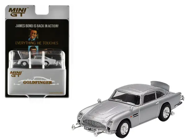 Aston Martin DB5 RHD (Right Hand Drive) Birch Silver Metallic 007 James Bond "Goldfinger" (1964) Movie Limited Edition 1/64 Diecast Model Car by Mini GT #1