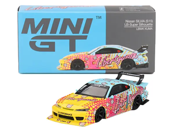 Nissan "LB-Super Silhouette" S15 SILVIA RHD (Right Hand Drive) Yellow and Blue with Pink Graphics "LBWK KUMA" Limited Edition 1/64 Diecast Model Car by Mini GT #4