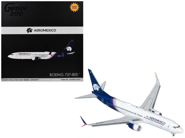 Boeing 737-800 Commercial Aircraft with Flaps Down "AeroMexico" (N957AM) White with Dark Blue Tail "Gemini 200" Series 1/200 Diecast Model Airplane by GeminiJets #1