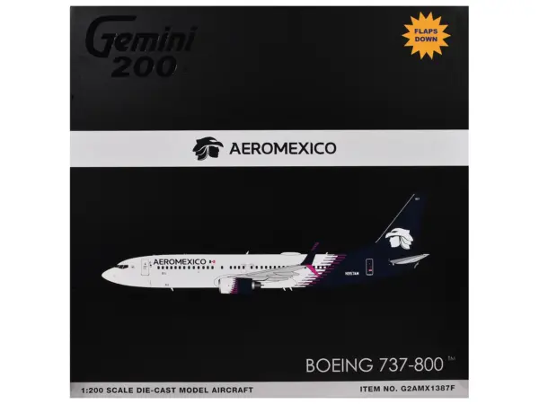Boeing 737-800 Commercial Aircraft with Flaps Down "AeroMexico" (N957AM) White with Dark Blue Tail "Gemini 200" Series 1/200 Diecast Model Airplane by GeminiJets #3