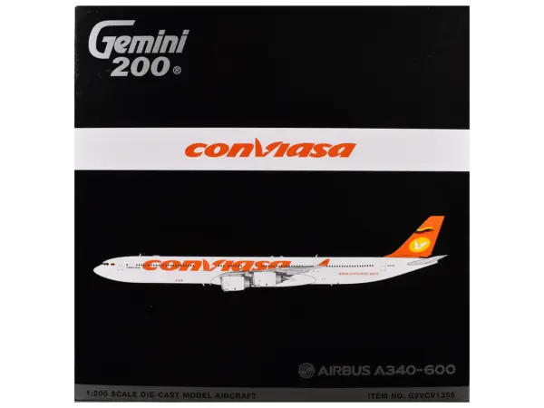 Airbus A340-600 Commercial Aircraft "Linea Aerea Conviasa" (YV3545) White with Orange Tail "Gemini 200" Series 1/200 Diecast Model Airplane by GeminiJets #3