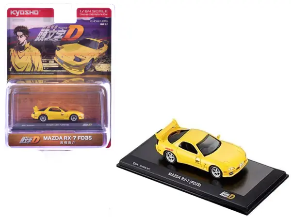 Mazda RX-7 (FD3S) RHD (Right Hand Drive) Yellow "Initial D" Manga 1/64 Diecast Model Car by Kyosho #1