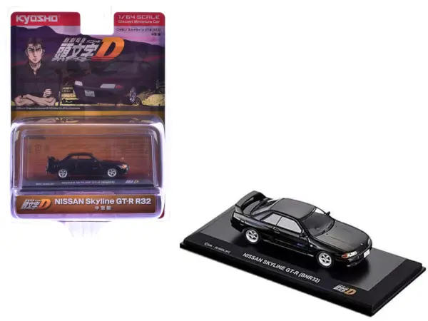 Nissan Skyline GT-R (BNR32) RHD (Right Hand Drive) Black "Initial D" Manga 1/64 Diecast Model Car by Kyosho #1