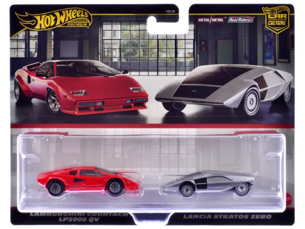 Lamborghini Countach LP5000 QV Red and Lancia Stratos Zero Gray Metallic "Car Culture" Set of 2 Cars Diecast Model Cars by Hot Wheels #1