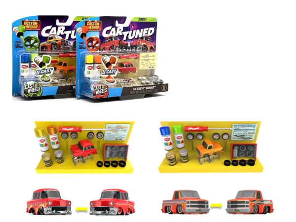 1987 Chevrolet C10 Pickup Truck Orange and 1956 Chevrolet Nomad Red "Custom Shop" 2 Car Set Diecast Model Cars by CarTuned #2