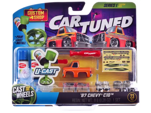 1987 Chevrolet C10 Pickup Truck Orange and 1956 Chevrolet Nomad Red "Custom Shop" 2 Car Set Diecast Model Cars by CarTuned #3