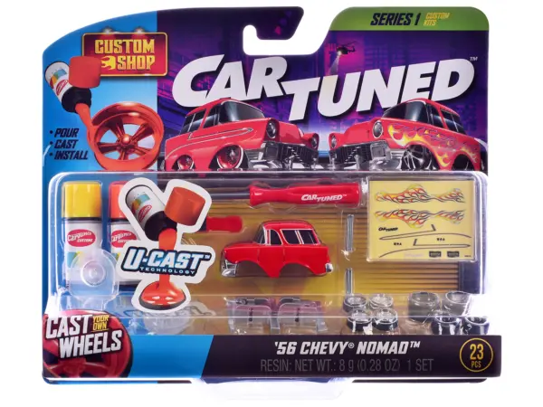 1987 Chevrolet C10 Pickup Truck Orange and 1956 Chevrolet Nomad Red "Custom Shop" 2 Car Set Diecast Model Cars by CarTuned #4