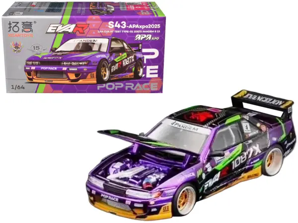 Nissan S13 1087X Pandem RHD (Right Hand Drive) "EVA RT Test Type-01" Purple Metallic with Graphics "APA XPO 2025 Exclusive" 1/64 Diecast Model Car by Pop Race #1