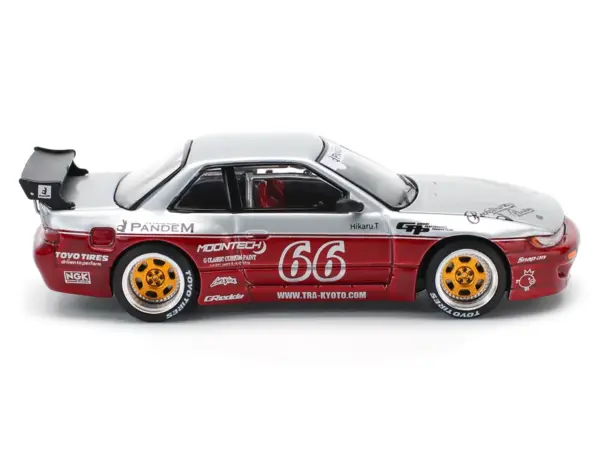 Nissan Pandem S13 RHD (Right Hand Drive) #66 "Moontech" Silver and Red Metallic 1/64 Diecast Model Car by Pop Race #3
