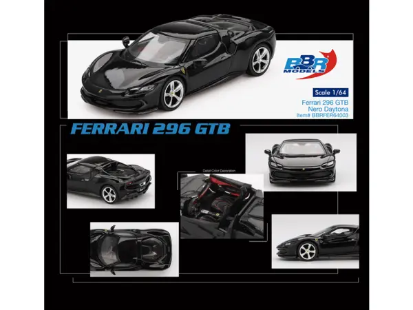 Ferrari 296 GTB Nero Daytona Black 1/64 Diecast Model Car by BBR #4