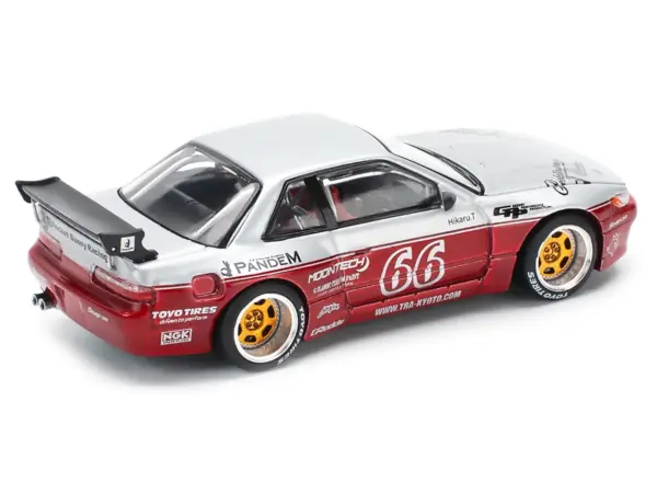 Nissan Pandem S13 RHD (Right Hand Drive) #66 "Moontech" Silver and Red Metallic 1/64 Diecast Model Car by Pop Race #4