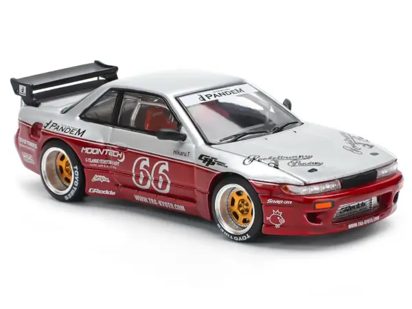 Nissan Pandem S13 RHD (Right Hand Drive) #66 "Moontech" Silver and Red Metallic 1/64 Diecast Model Car by Pop Race #5