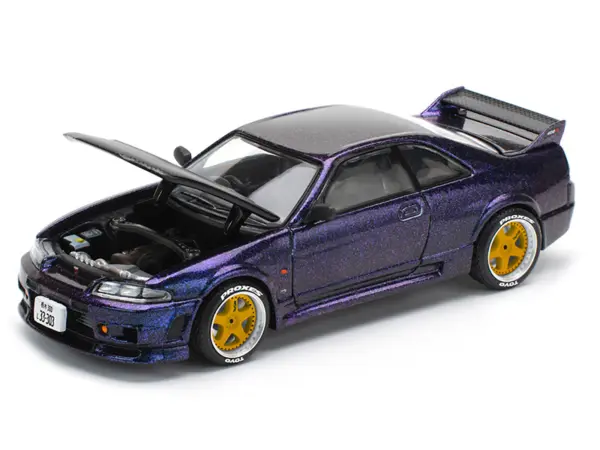 Skyline GT-R (R33) RHD (Right Hand Drive) Midnight Purple Metallic with Carbon Hood 1/64 Diecast Model Car by Pop Race #2