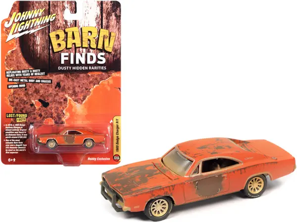 1969 Dodge Charger R/T Orange (Unrestored) "Barn Finds" 1/64 Diecast Model Car by Johnny Lightning #1