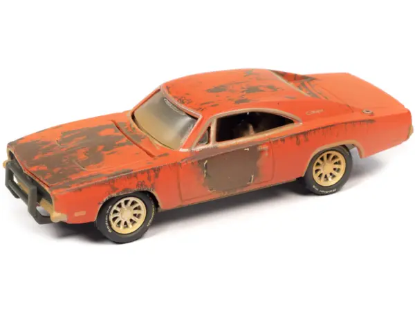 1969 Dodge Charger R/T Orange (Unrestored) "Barn Finds" 1/64 Diecast Model Car by Johnny Lightning #2