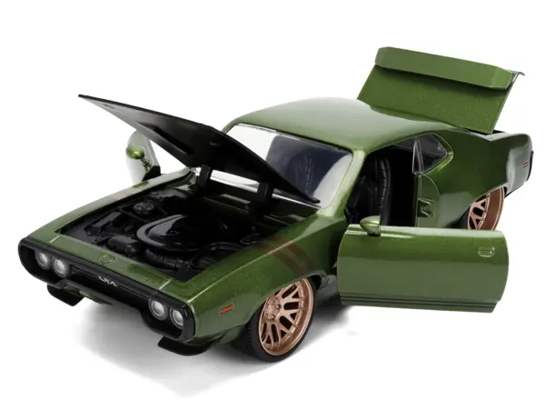 1972 Plymouth GTX Green Metallic with Matt Black Hood and Gold Stripes "Bigtime Muscle" Series 1/24 Diecast Model Car by Jada #2