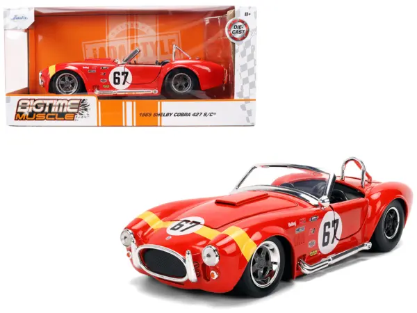 1965 Shelby Cobra 427 S/C #67 Red with Yellow Stripe "Bigtime Muscle" Series 1/24 Diecast Model Car by Jada #1