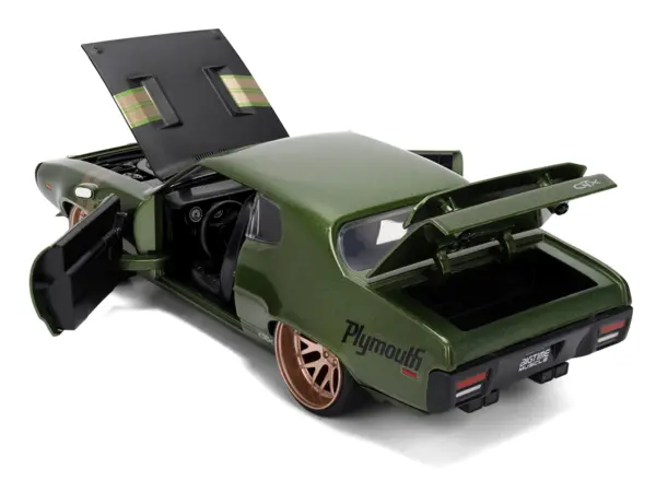 1972 Plymouth GTX Green Metallic with Matt Black Hood and Gold Stripes "Bigtime Muscle" Series 1/24 Diecast Model Car by Jada #4