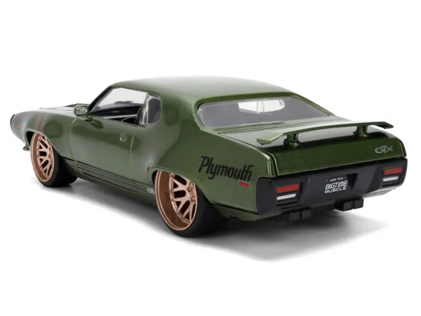 1972 Plymouth GTX Green Metallic with Matt Black Hood and Gold Stripes "Bigtime Muscle" Series 1/24 Diecast Model Car by Jada #5