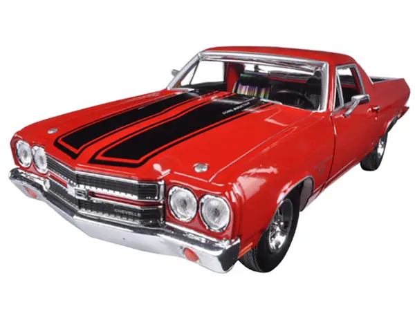 1970 Chevrolet El Camino SS 396 Red with Black Stripes 1/24 Diecast Model Car by Motormax #2