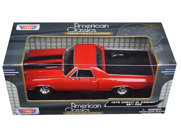 1970 Chevrolet El Camino SS 396 Red with Black Stripes 1/24 Diecast Model Car by Motormax #3