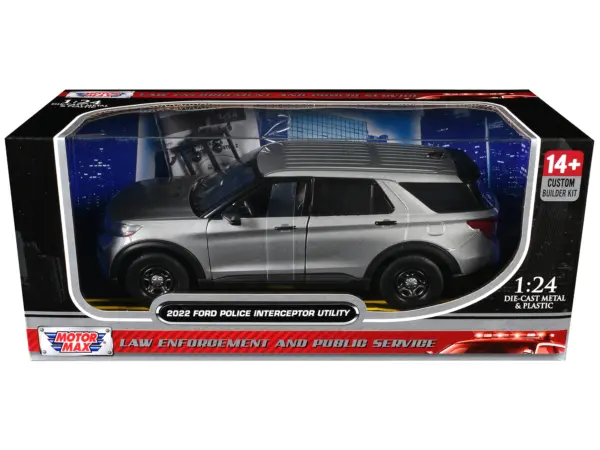2022 Ford Police Interceptor Utility Unmarked Silver Metallic "Builder's Kit" "Law Enforcement and Public Service" Series 1/24 Diecast Model Car by Motormax #1