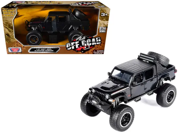 2021 Jeep Gladiator Rubicon Off-Road Pickup Truck Black with Matt Black Top "Off Road" Series 1/27 Diecast Model Car by Motormax #1